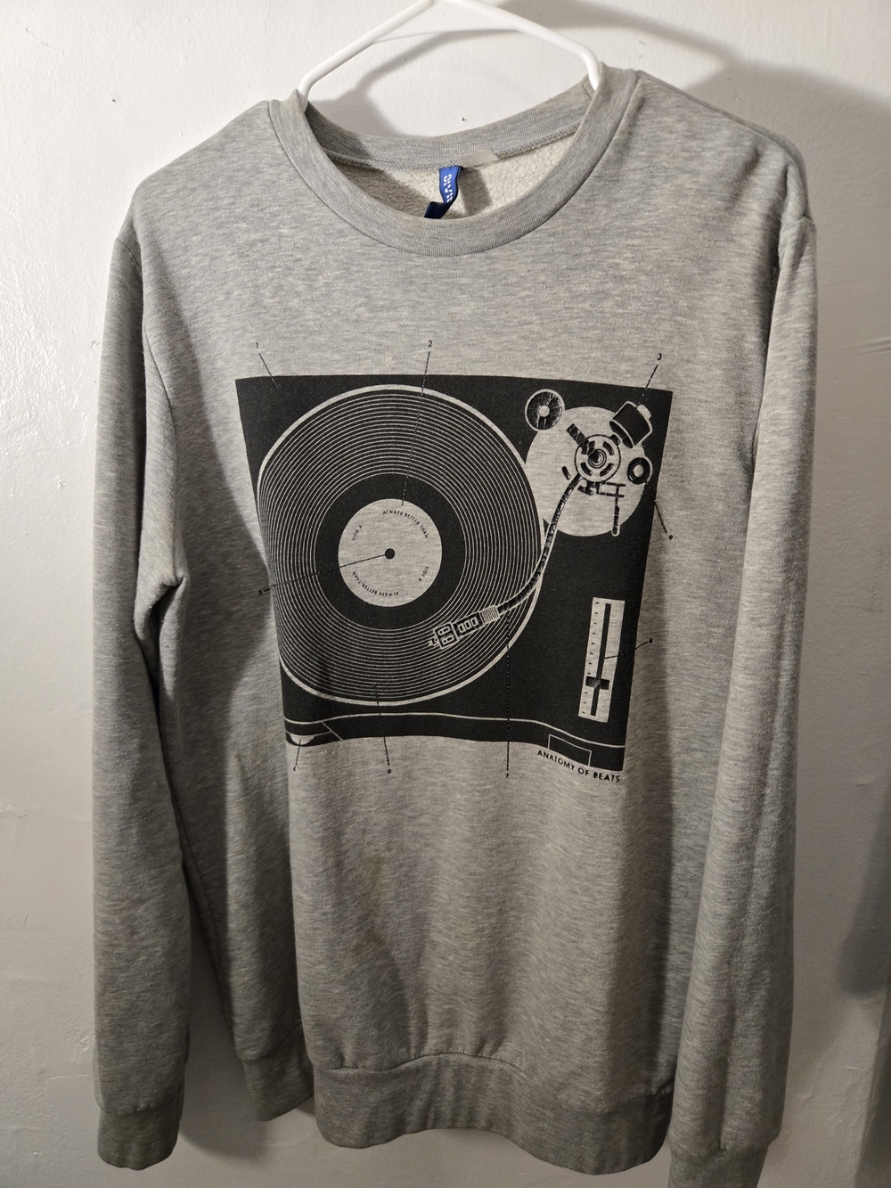 H&M Grey Crewneck Sweater with Black Record-Player Graphic